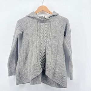 Moth Anthropologie Gray Fireside Wool Blend Cable Knit Hooded Sweater Small Boho